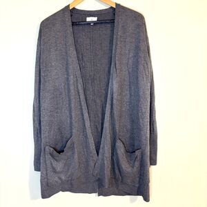 Lou & Grey Cardigan Womens Small Open Front Pockets Long Sleeve Gray Lightweight
